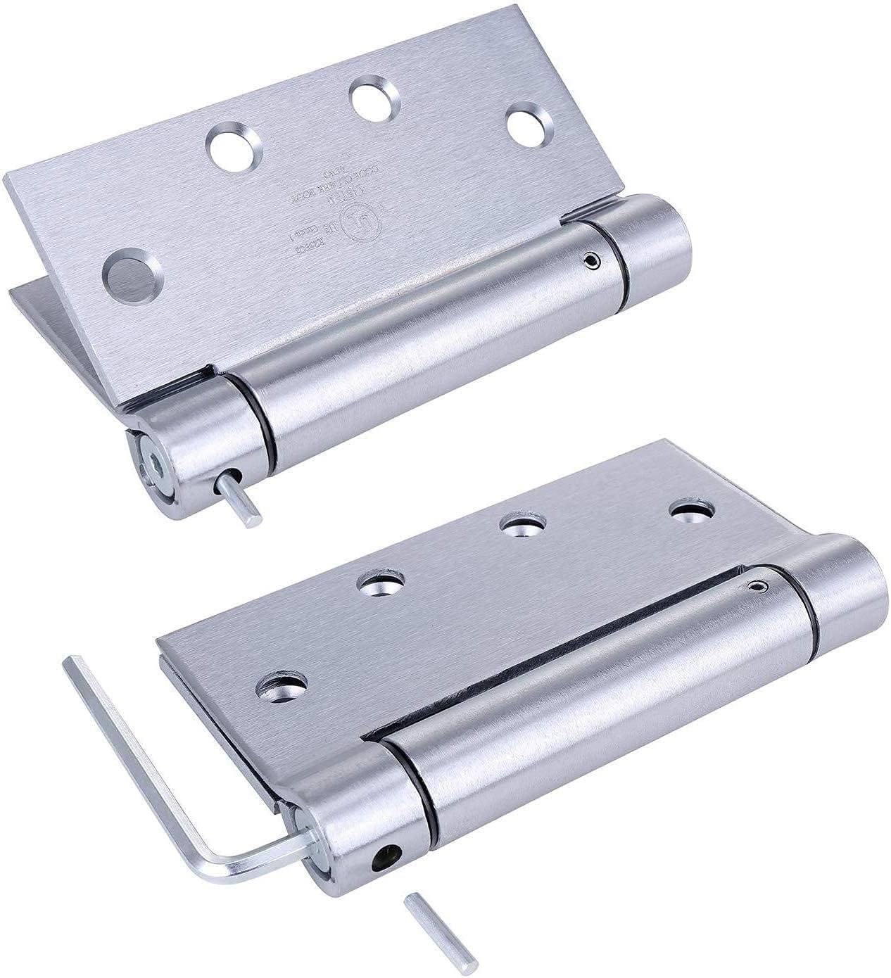2 Pack - 4.5"x4" Brushed Satin Chrome Finish Self Closing Reversible Door Hinge - Heavy Duty Commercial Spring Door Hinge - UL Listed with Complete Installation Hardware