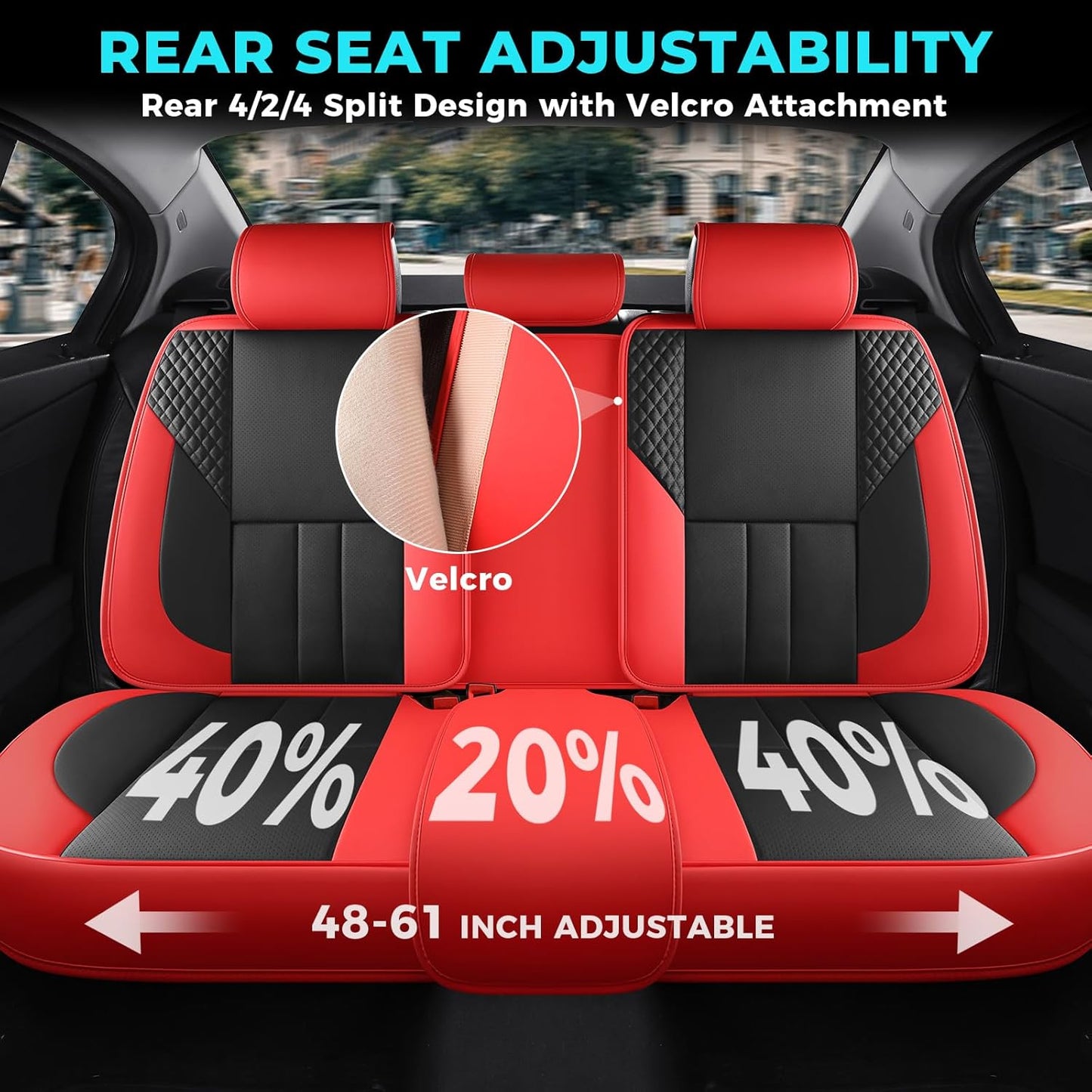 Car Seat Covers Full Set - Universal Seat Covers for Cars SUV Truck – Faux Leather Automotive Seat Covers, Breathable & Waterproof Front and Rear Seat Protectors, Fit for Most Cars-Redblack