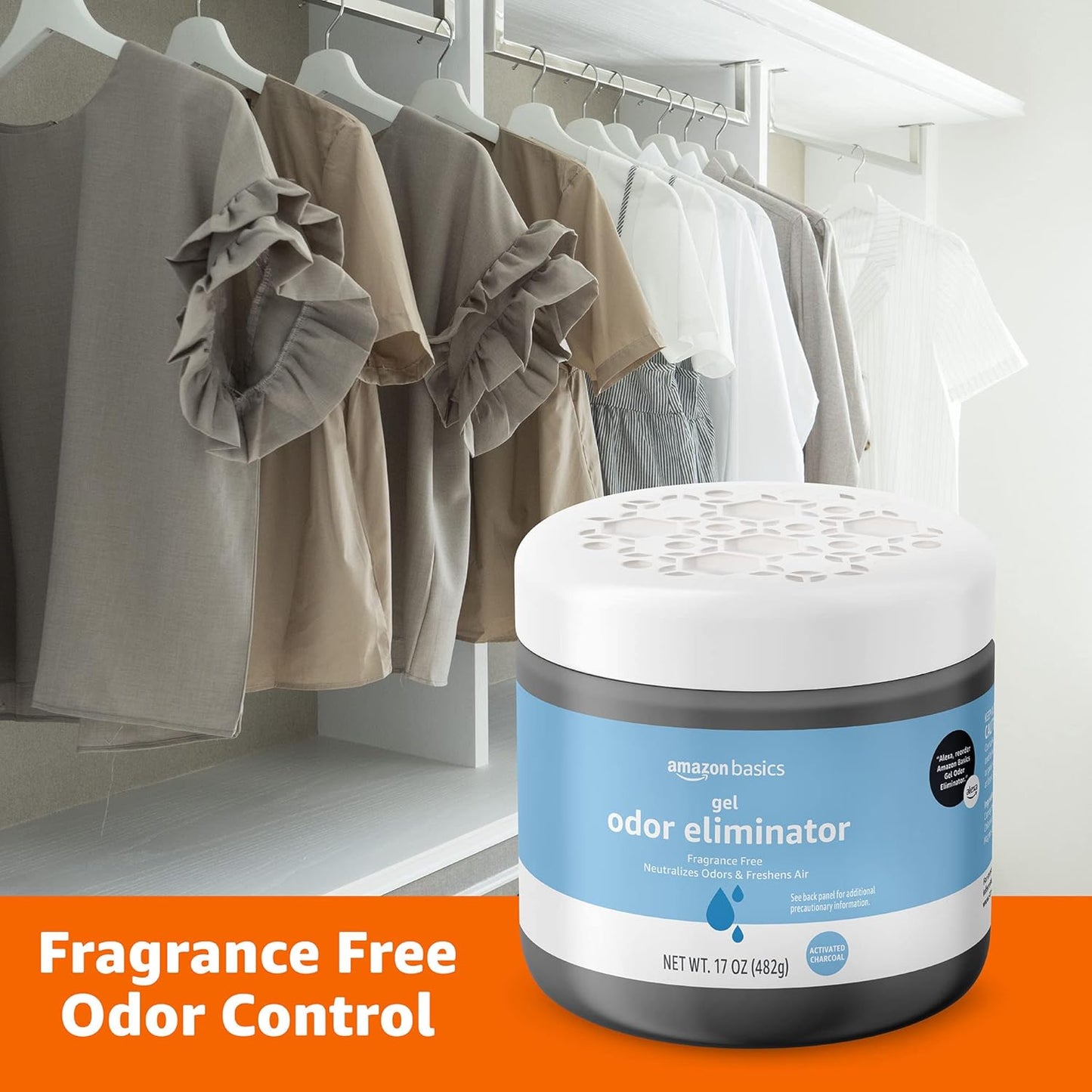 Amazon Basics Gel Odor Eliminator, Activated Charcoal, Fragrance Free, 17 Oz, Pack of 1