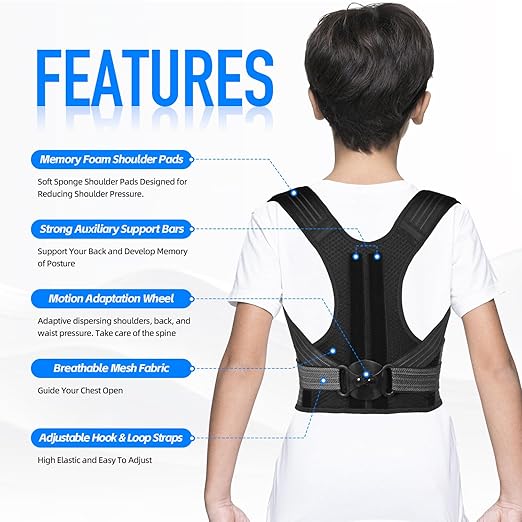 Lexniush Posture Corrector for Kids Teenagers, Updated Adjustable Upper Back Posture Brace for Boys/Girls, Breathable Back Support Braces for Scoliosis, Hunchback, Pain Relief, Spine Corrector, M