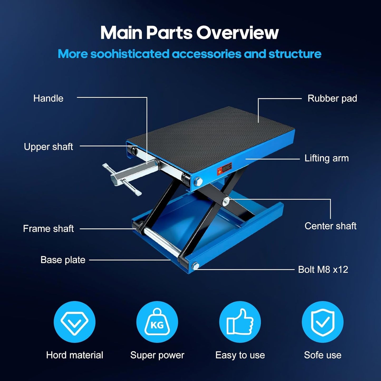 Motorcycle Lift Scissor Jack, 1200 LB Capacity Wide Deck Hoist Stand Maintenance Bikes ATVs Garage Repair Center Stand Lift Jack, Blue