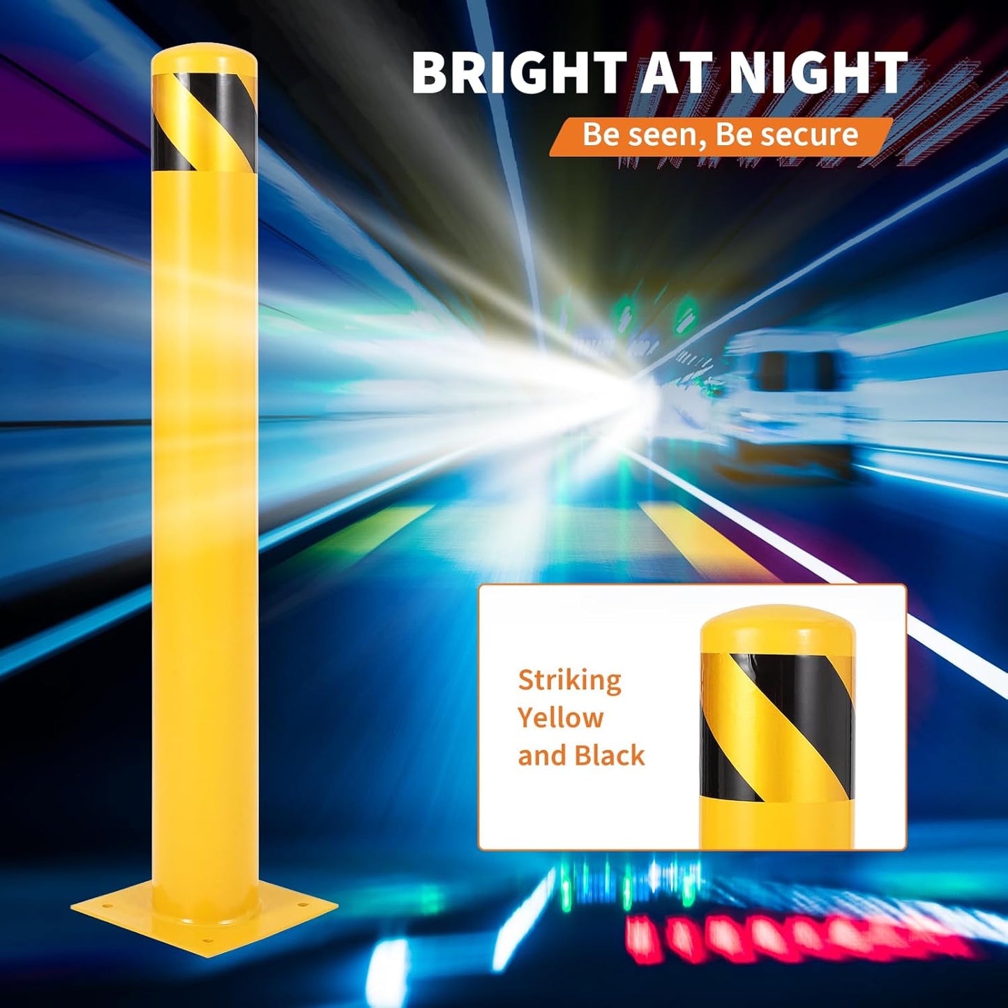 4.5x42 Inch Safety Bollard Post - Yellow Steel Bollard with Anchor Bolts (1-Pack) for Parking Lots, Walkways & Traffic Areas