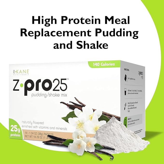 Z-Pro Vanilla Protein Drink Mix - High Protein, Low Calorie Low Fat Shake and Pudding Mix - Meal Replacement, On-the-Go Packets - Breakfast Boost - 25g Protein - 14 Packets