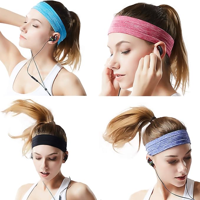 6Pack Sweat Bands Headbands for Women Workout, Women's Fashion Non Slip Headband, Moisture Wicking Sweatband for Sports Running Athletic Yoga