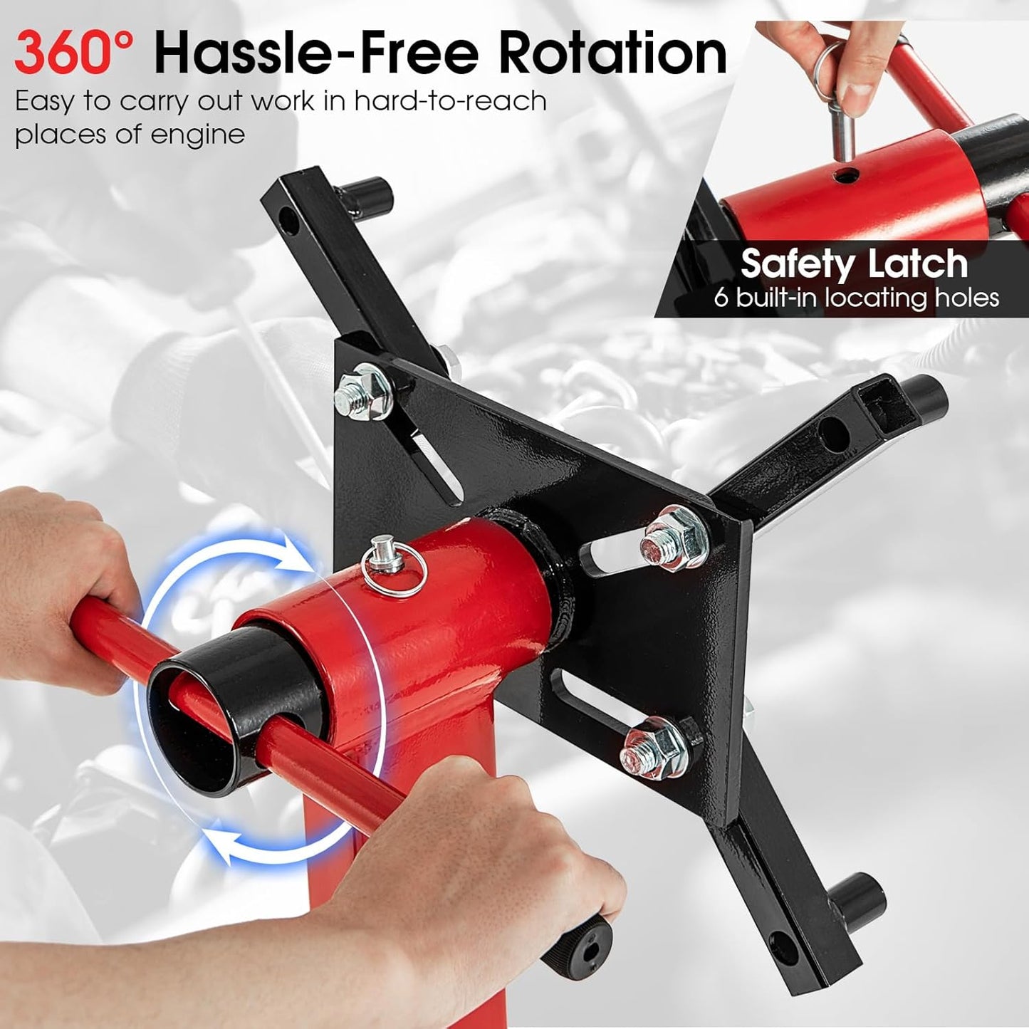 Goplus Engine Stand, 1500 LBS (3/4 Ton) Motor Stand with 4 Wheels, 360 Degree Rotating Head & 4 Adjustable Arms, Heavy-Duty Metal Engine Holder for Garage, Auto Repair, Red