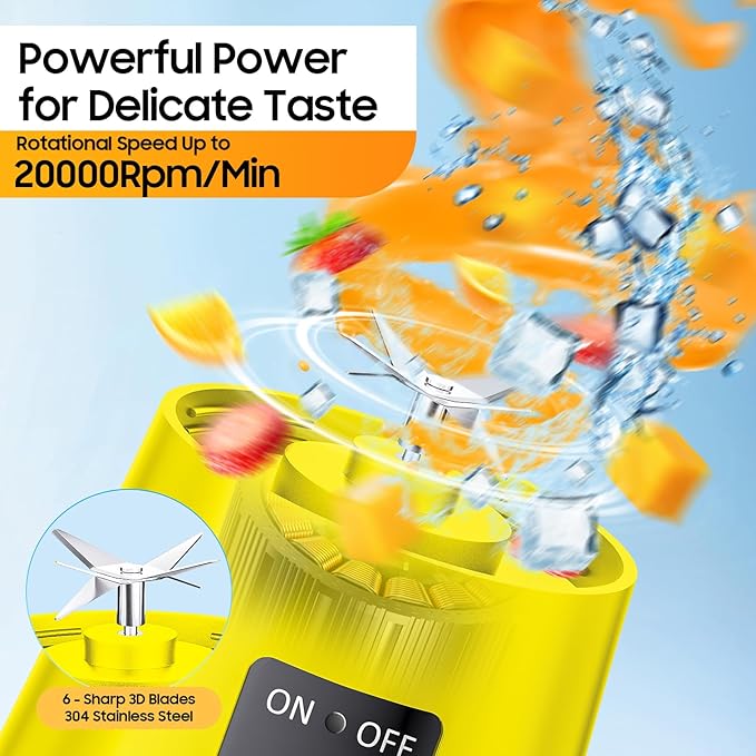 Personal Blender for Shakes and Smoothies - 2025 New Upgrade Cordless Portable Blender USB-C Rechargeable, 380Ml BAP Free Juice Cup, 6 Blades Freshly Squeezed for Picnic/Sprots, 20000Rpm/Min Speed