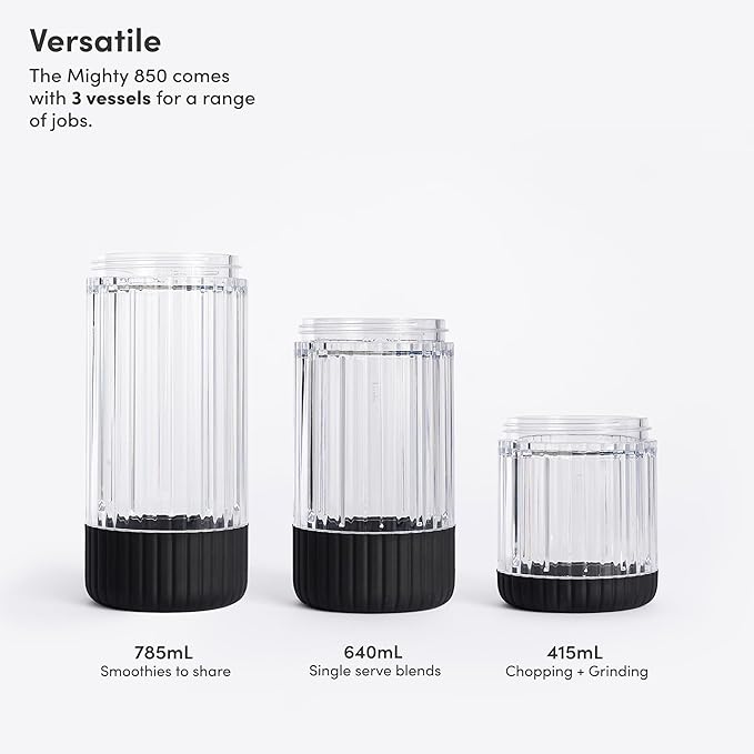 Beast Mighty 850 Plus | Premium Compact Personal Blender | Smoothies, Shakes, Dressings, Sauces | Blends Ice and Frozen Fruit | New XL Vessel | Extra Vessels, Lids and Straws | 850W (Carbon Black)