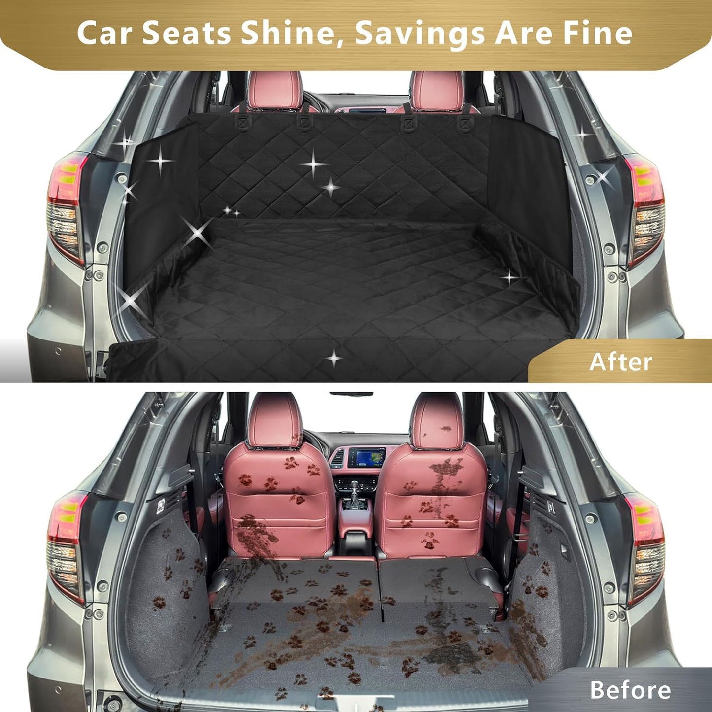 F-color SUV Cargo Liner for Dogs - Waterproof Pet Cargo Liner with Side Flaps, Comfort Dog Cargo Cover with Bumper Flap, Scrachproof Non-Slip Universal Fit SUVs Sedans Trunks Vans, Black