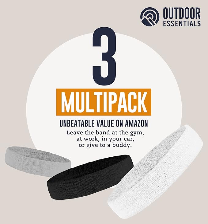 OutdoorEssentials Sweatbands & Wristbands - Wrist Sweat Bands Headbands for Men & Women - Multipack Terry Cloth Headbands or Wrist Bands for Working Out, Tennis, Basketball, Football, Gymnastics