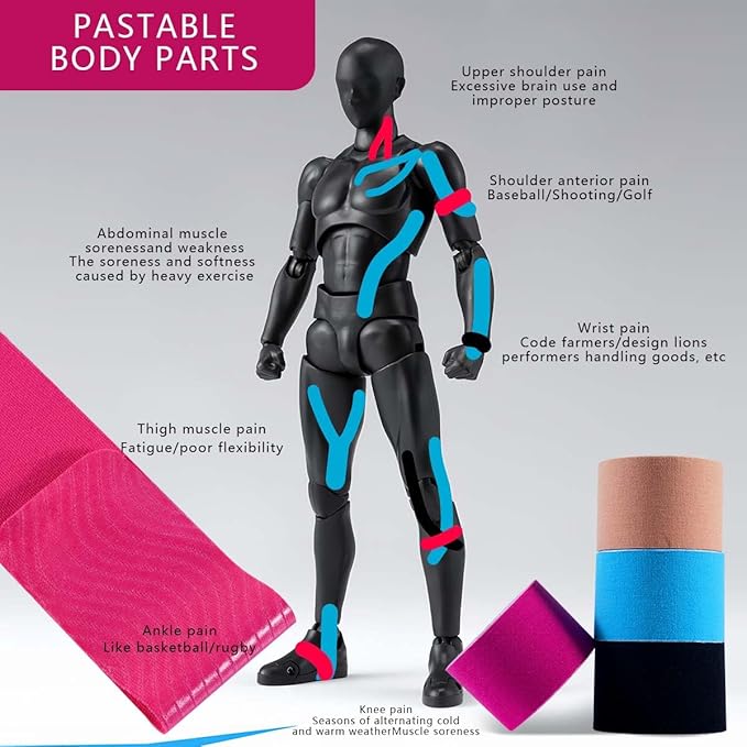 OBTANIM Waterproof Kinesiology Tape 4 Rolls Precut Strips Elastic Athletic Tape Muscle Pain Relief Sports Tape for Knee Fitness Running Tennis Swimming (Brown)