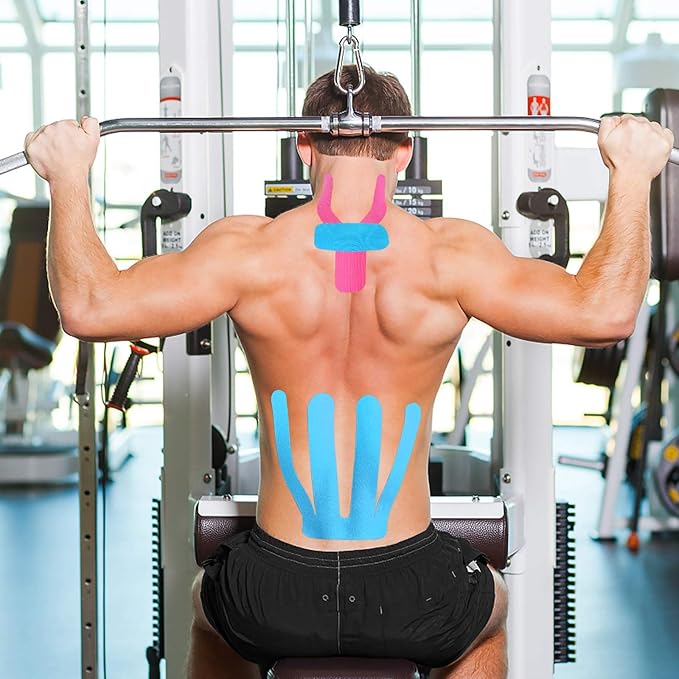 MUEUSS Kinesiology Tape,Sports Tape,Athletic Tape Elastic Cotton Precut Strips,Waterproof Tape for Muscles,Knees,Shoulders Plantar Fasciitis Pain Relief,Pregnancy Belly Tape (2rolls Black&Beige)