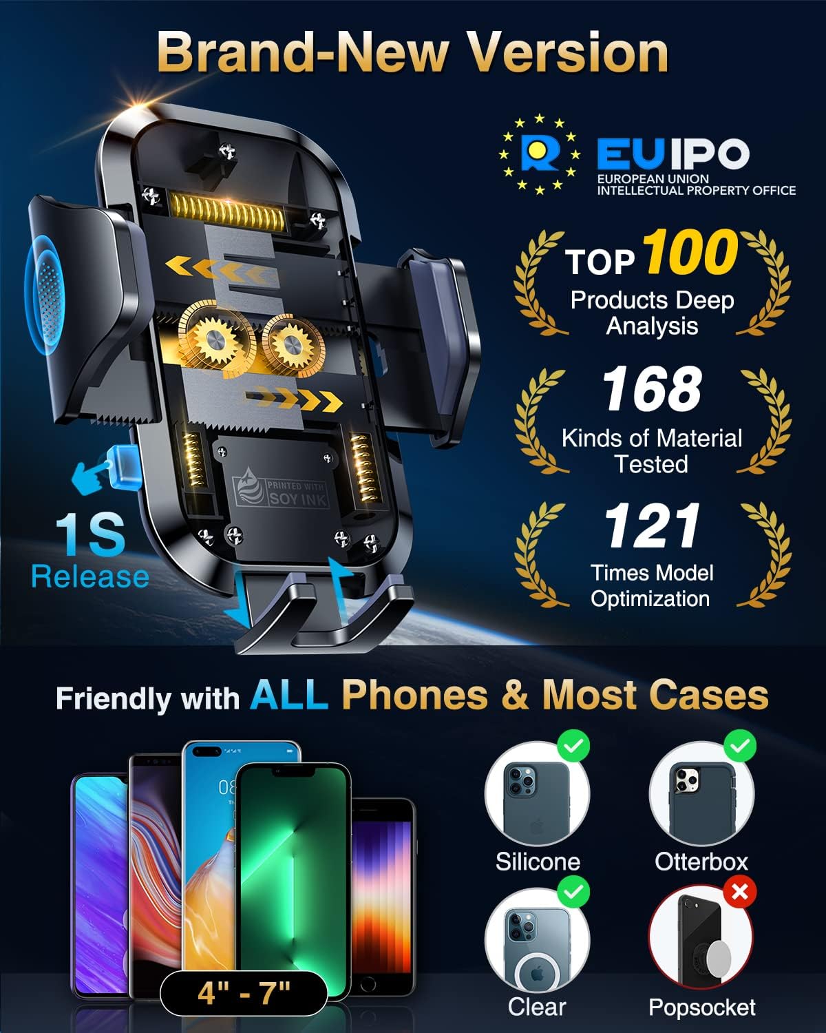 VANMASS [Pro Version] Universal Car Phone Mount [2025 Super Suction Cup] Phone Holder for Car, Cell Phone Car Mount for Windshield Dash Vent Truck Stand for iPhone 16 Pro Max 15 14 13 Samsung Android