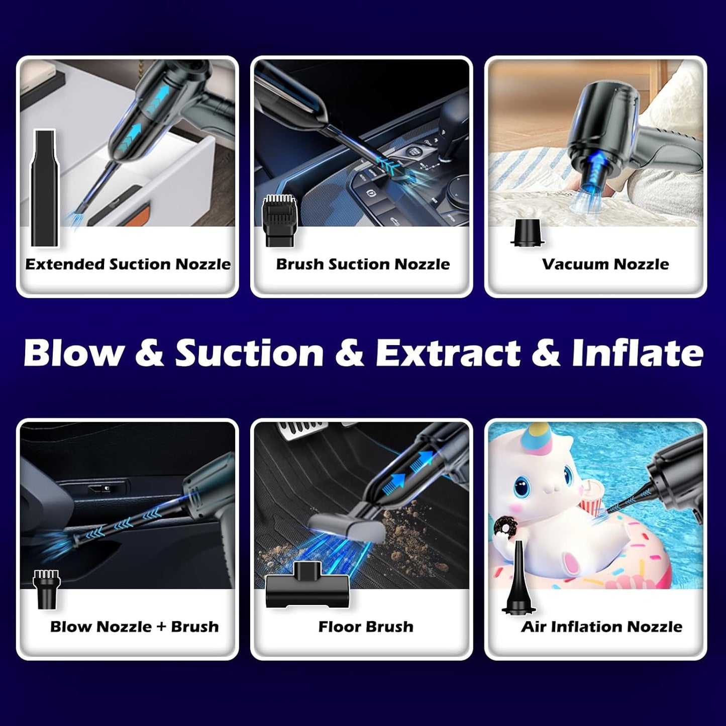 Car Vacuum Portable Cordless, 16000PA Powerful Suction, 5 in 1 Mini Handheld Vacuum Cleaner, Small Car Vacuum Cleaner, Brushless Motor, Air Duster, 4000mAh, Dual Filter, for Cars,Home,Office,Pet