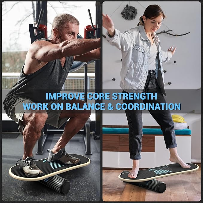 Sportneer Balance Board 7 Modes Wobble Board with Adjustable Stoppers Exercise Balancing Stability Trainer for Improve Balance, Surf Trainer & Physical Therapy - Roller and 2.8'' Ball Included