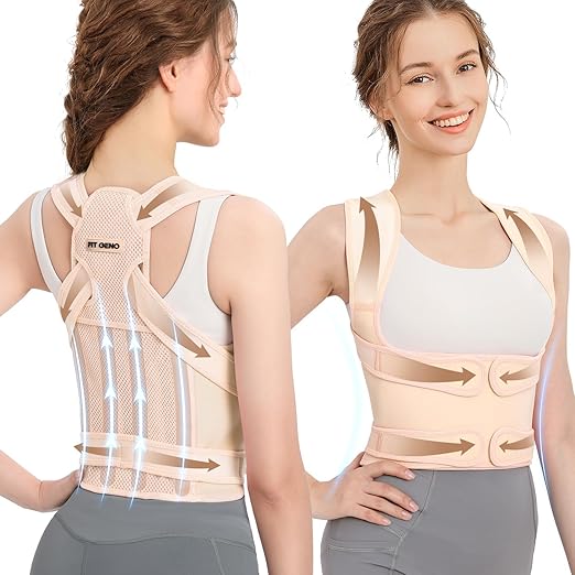 Fit Geno Back Brace Posture Corrector for Men & Women: Shoulder Straightener Adjustable Full Back Support Pain Relief - Scoliosis Hunchback Spine Corrector (Large)