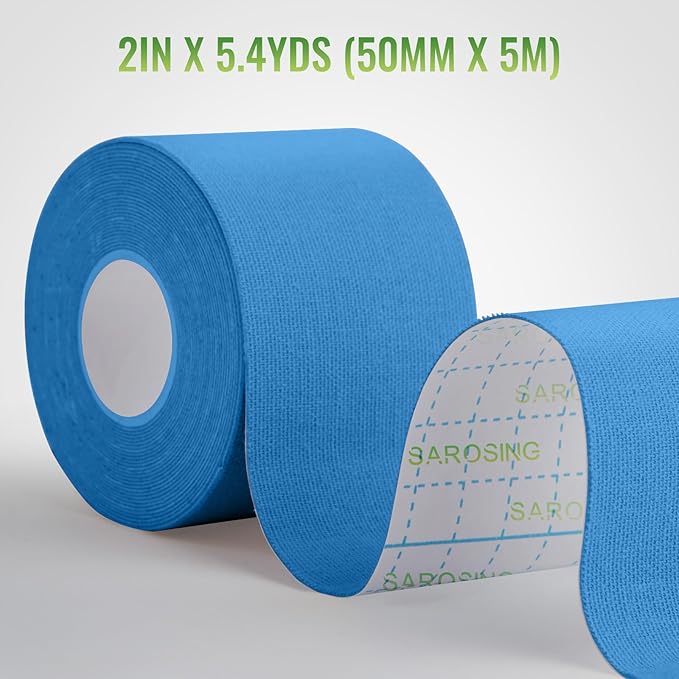Elastic Kinesiology Tape for Knees, Shoulders, Back & More – Waterproof Sports Tape for Joint Support & Muscle Recovery, Breathable Kinesio Tape for Athletes | 2" x 16 ft (Blue-3rolls)