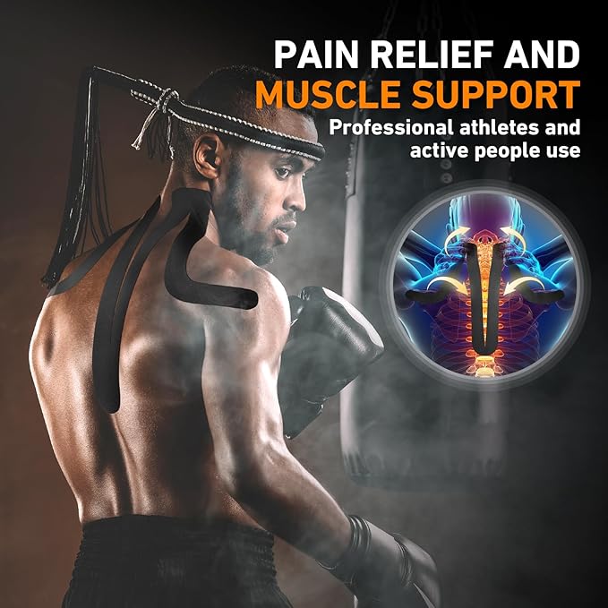 Kinesiology Tape for Shoulder&Neck, 12 Count Shoulder&Neck Tape Precut, KTQUICK Original Cotton Waterproof & Breathable, Enhance Elastic Kinesiology Athletic Tape for Shoulder&Neck Support (Black)