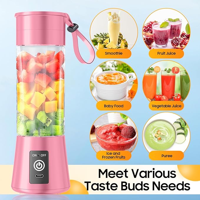 Personal Blender for Shakes and Smoothies - 2025 New Upgrade Cordless Portable Blender USB-C Rechargeable, 380Ml BAP Free Juice Cup, 6 Blades Freshly Squeezed for Picnic/Sprots, 20000Rpm/Min Speed