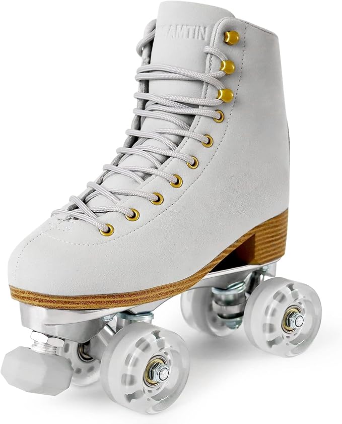 Roller Skates for Women or Men with Height Adjustable Rubber Stoppers Retro Suede Quad Roller Skates for Outdoor and Indoor