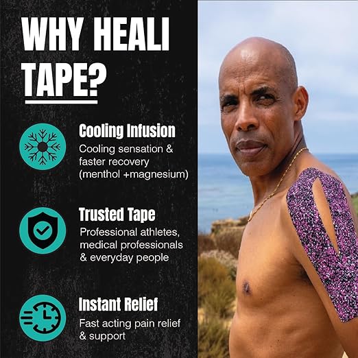Heali Kinesiology Tape with Magnesium and Menthol, 20 Pcs Precut Strips, K Tape Roll, Knees, Physical Therapy Sports Tape for Muscle and Joint Pain Relief, Water Resistant, Pink Splatter