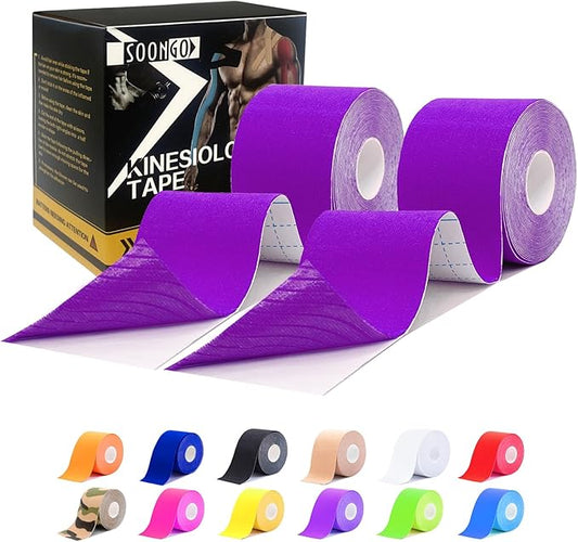 Kinesiology Tape Pro 2 Rolls, 2 Inch High Elasticity Sports Tape Therapeutic Pain Relief–Physio Tape for Muscle Recovery & Joint Support, Waterproof & Hypoallergenic & Breathable–Purple