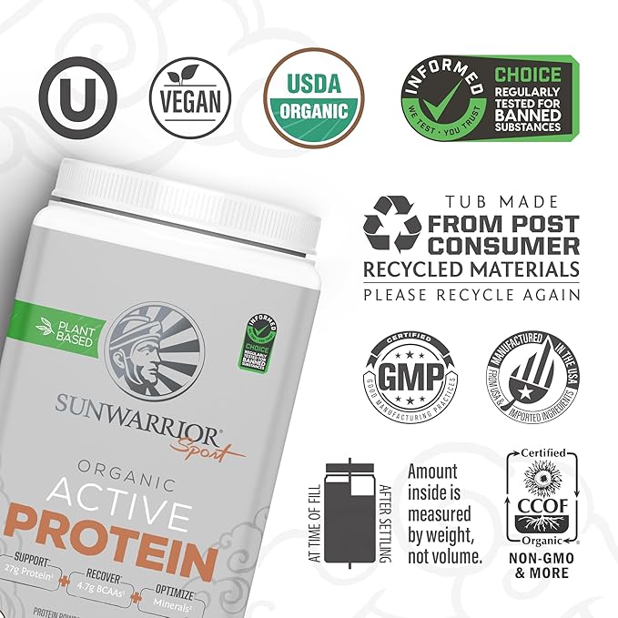 Sunwarrior Organic Plant Based Protein Powder | Vegan Organic Protein Powder with BCAAs Plus Recovery Minerals & Botanicals | Non-GMO Soy Dairy & Gluten Free (Chocolate Peanut Butter, 20 Servings)