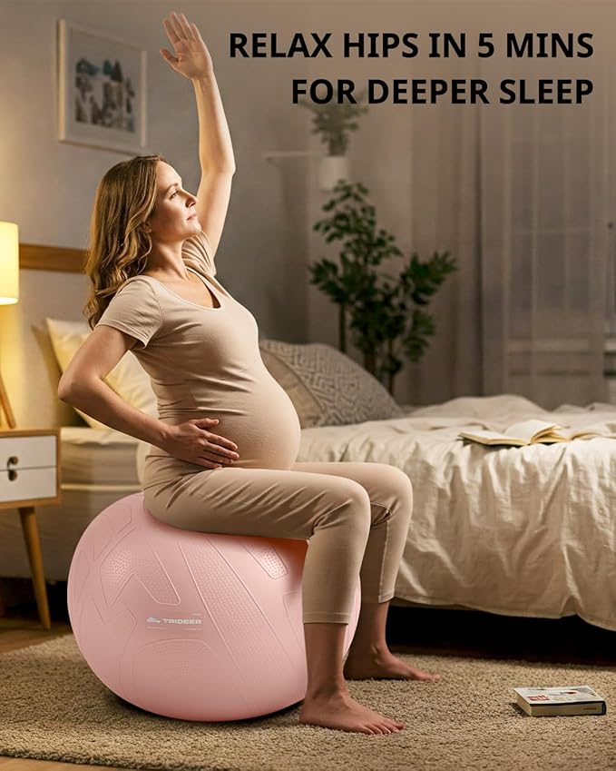 Trideer Pregnancy Birthing Ball - 1.7mm Extra Thick Yoga Ball for Maternity, Labor, Exercise, Physio, Recovery - Guide & Baby Memory Book Included - 440LB Anti-Burst & Non-Slip Stability
