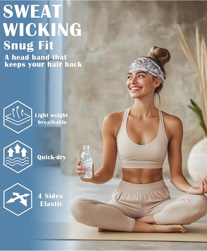 Headbands for Men & Women, Sweat Headband Non-Slip Sweatband Sports Running Cycling Yoga Basketball Workout Football Training