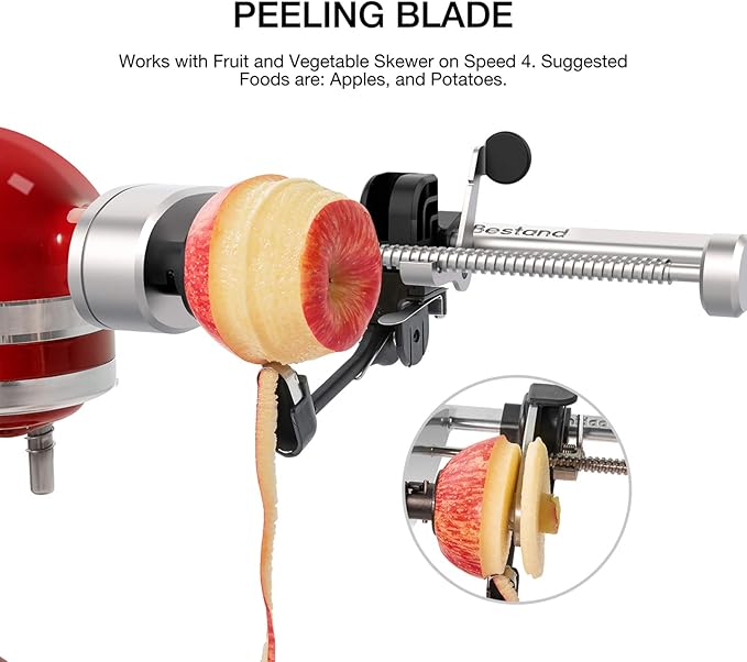 Spiralizer Attachment Compatible with KitchenAid Stand Mixer, Comes with Peel, Core and Slice, Not KitchenAid Brand Spiralizer Attachment (5 Blades)