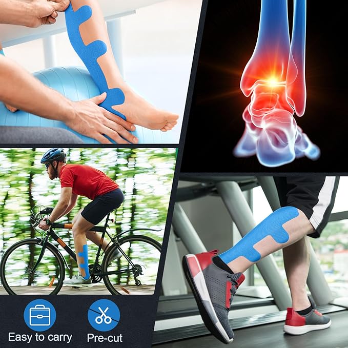 30 Pcs Achilles Tendonitis Kinesiology Tape Precut Achilles Tendon Ankle Tape Latex Free for Sprained Ankle Relief Muscle Support Foot Pain Athletic Sport(Blue)