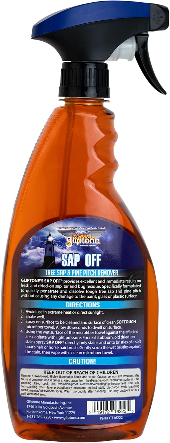 Sap Off, Fast-Acting Sap, Pine Tar & Bug Remover Spray, 22 Fl Oz, Non-Abrasive Formula Safe for Paint, Glass & Plastic, Removes Dried-On Sap, Tar, and Bug Residue Quickly
