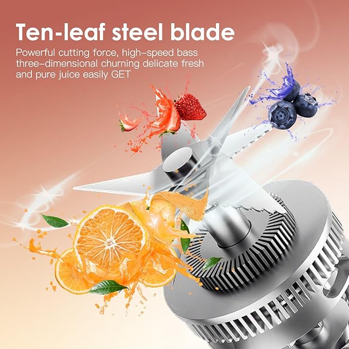 Portable Juicer Cup, Multifunctional Portable Juicer with Digital Display, 40 Oz BPA Free Smoothie Cup To Go, USB Rechargeable Electric Blender for Kitchen/Home/Travel - White