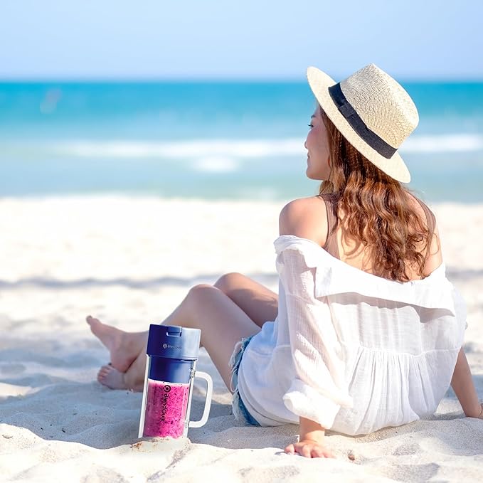 Personal Portable Blender For Shakes & Smoothies, Leakproof & Stylish Portable Mason Jar Shaker, Rechargeable Mini Blender with 10-Blade Blending System 14oz, Dark Blue