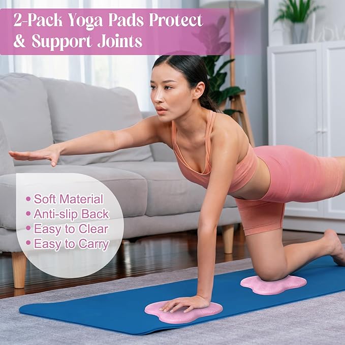 5 Pcs Yoga Blocks Knee Pads Yoga Strap Set Soft Premium Foam Blocks Accessories for Pilates Meditation General Fitness Stability, Kneeling, Balance, Deepen Stretches and Toning