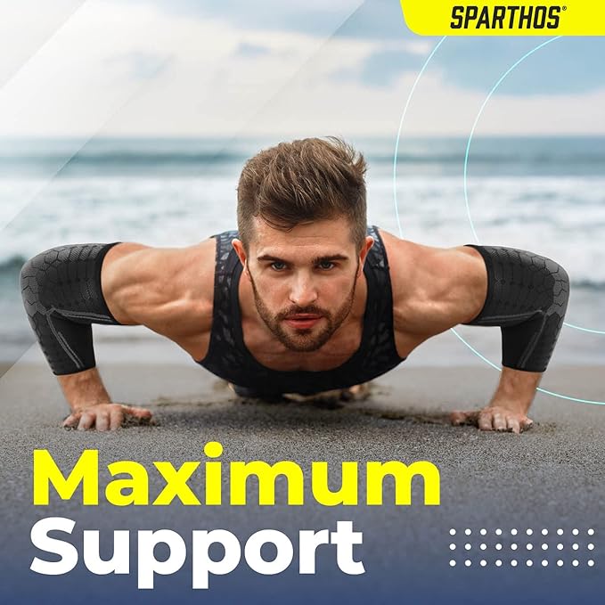 Sparthos Elbow Compression Sleeves (Pair) – Tennis and Golfer's Elbow Support – Elbow Brace for Men and Women – Made from Innovative Breathable Elastic Blend