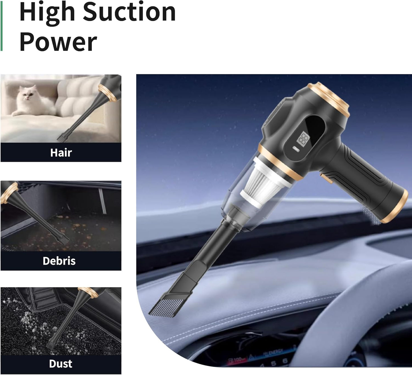 Car Vacuum Portable Cordless, Handheld Vacuum Cordless with Microfiber Wash Mitts, 6 Nozzles, Mini Car Vacuum Cleaner for Auto Interior Detailing