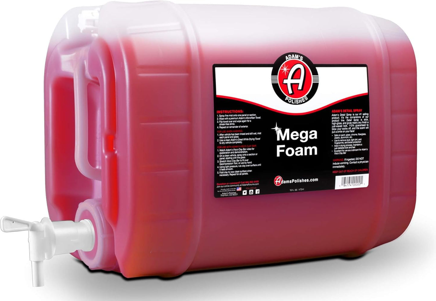 Adam’s Mega Foam (5 Gallon) - Detailing pH Neutral Car Soap For Car Washing, Concentated For Use In Car Wash Bucket, Foam Cannon & Foam Gun, Won't Strip Car Wax, Sealant or Ceramic Coating