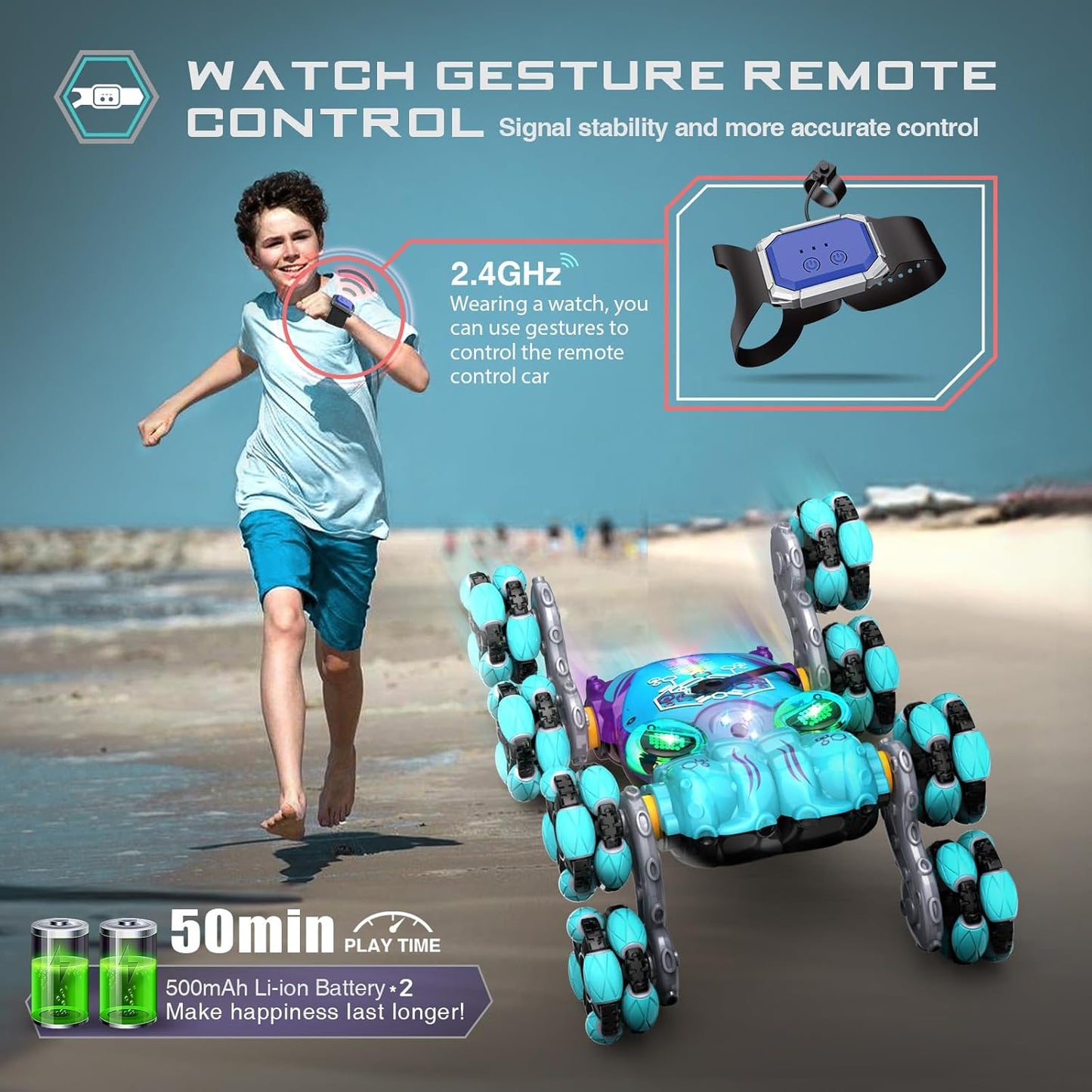 8WD Gesture Sensing RC Stunt Car, Boys Toys with Spray & Light, Hand Controlled RC Car Toys Gift for Kids Boys Age 8-12