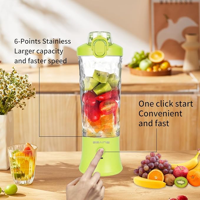 Portable Blender for Shakes and Smoothies With 20 Oz Travel Cup and Lid, Mini Personal Size With 6 Blades, USB Rechargeable for Gym, Kitchen and Outdoors (Yellow)