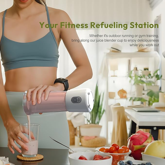 Portable Blender for Shakes and Smoothies 17Oz, Personal Blender 4000mAh USB Rechargeable, 500ml Portable Juicer for Kitchen/Travel/Gym(White)