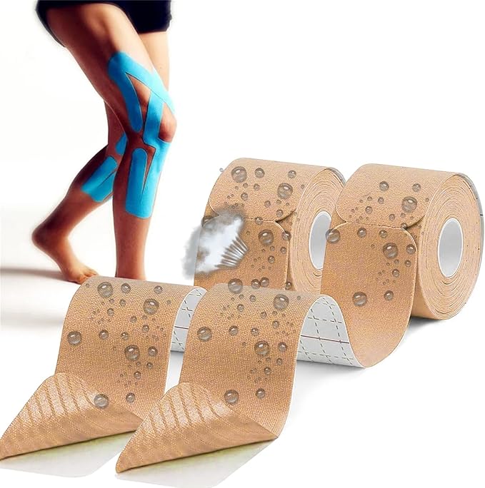 Kinesiology Tape precut (2 Rolls,40 Strips,2" X 10" Strips) Kinesiology Tape Waterproof Breathable Latex Free Tape for Ankle Wrists Knees Running Swimming Elastic Sports Activities Tapes(Beige)