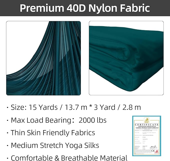 PRIOR FITNESS Aerial Silks Kit Colorful 9/15/20 Yards 40D Nylon Fabric Hammock Set With Hardware & Guide for All Levels Of Aerial Yoga Practice and Acrobatic Flying For Adults Aerial silk
