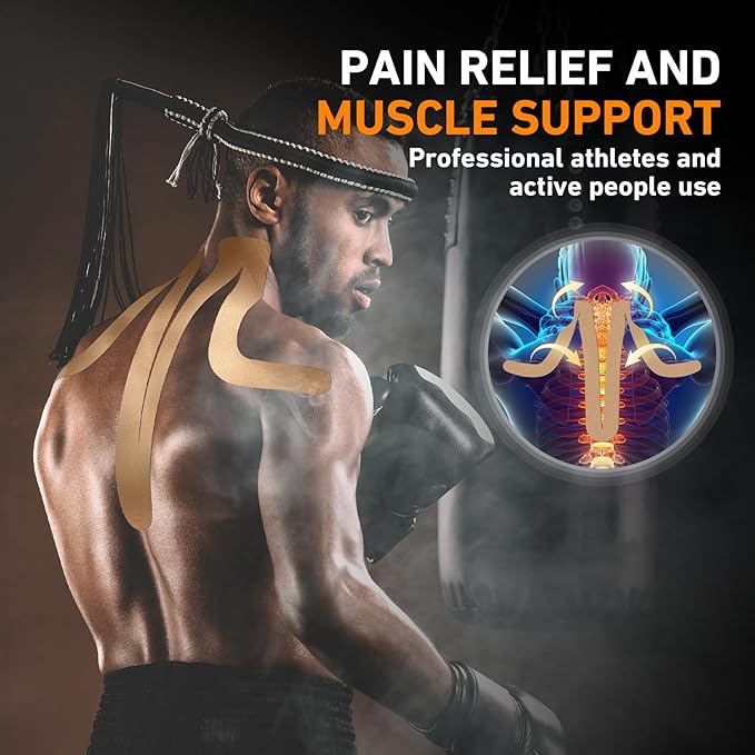 Kinesiology Tape for Shoulder&Neck, 12 Count Shoulder&Neck Tape Precut, KTQUICK Original Cotton Waterproof & Breathable, Enhance Elastic Kinesiology Athletic Tape for Shoulder&Neck Support (Beige)