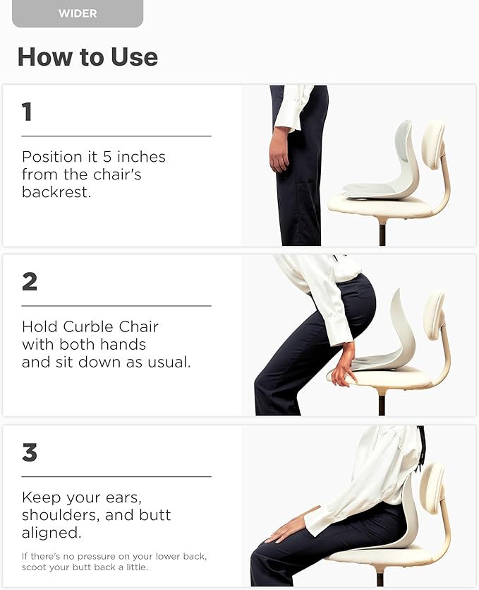 Curble Wider(Standard Wide) – Ergonomic Back Support Chair, Lumbar Support for Posture Correction & Back Pain Relief, Ideal for Office, Floor Seat & Work from Home, Patented (Grey)