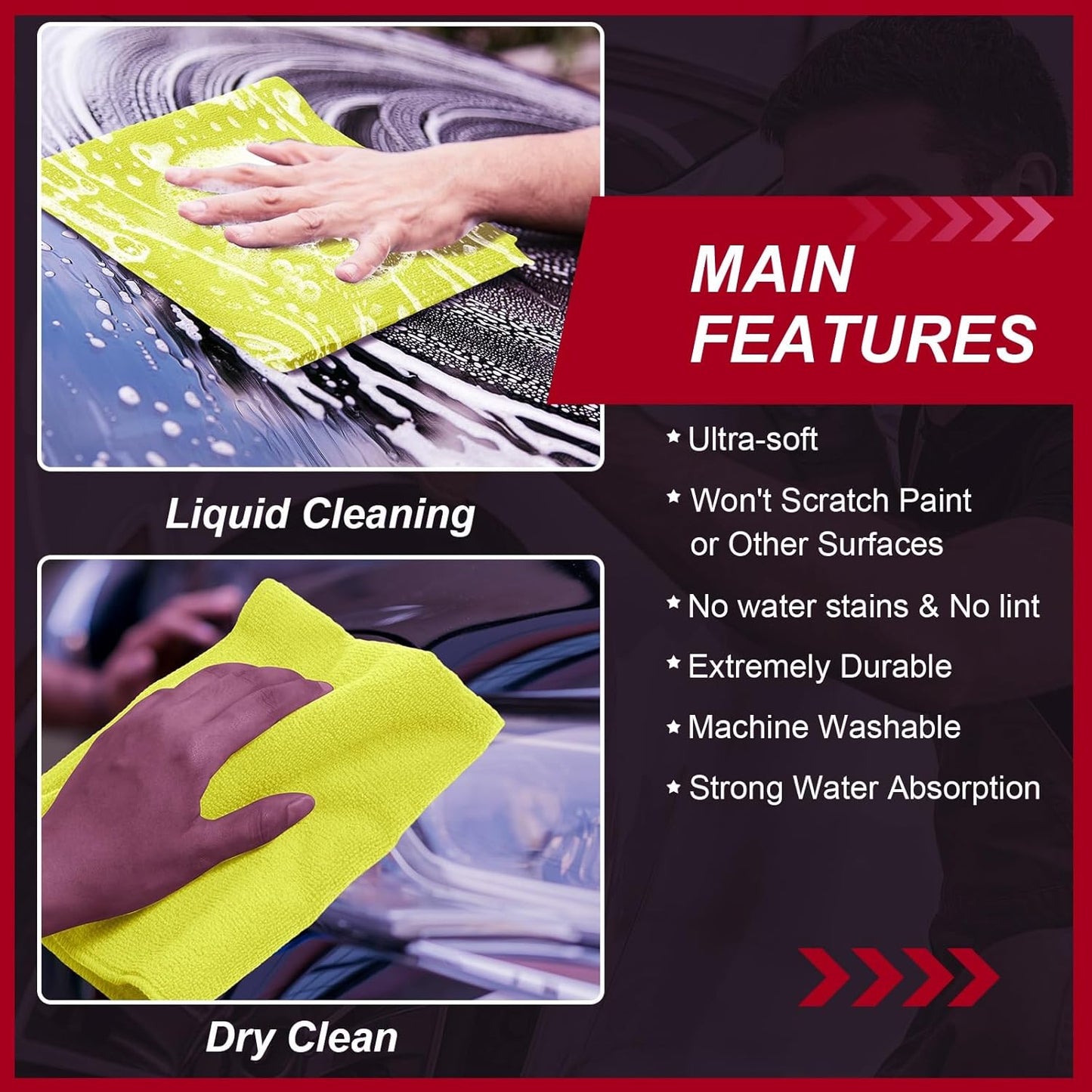 200 Pcs Microfiber Cleaning Cloth 16x16 Inch Microfiber Towels for Car Ultra Absorbent Cleaning Rags Reusable Lint Free Streak Free Detailing Towel for Car Washing Drying Dusting (Yellow)