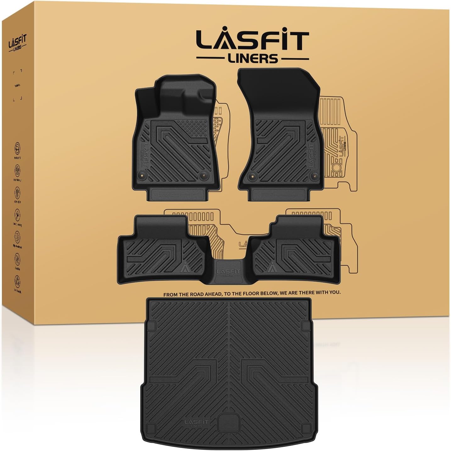 LASFIT Floor Mats & Cargo Mat for Audi Q5/SQ5 2018-2025 (Include Sportback 2021-2025), TPE All Weather Protection Custom Fit 1st & 2nd Row Rubber Floor Liners for Audi Automotive Accessories, Black