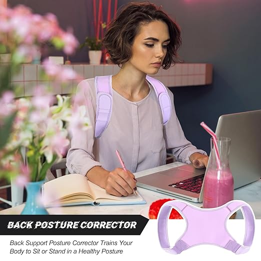 Posture Corrector for Women and Men, Adjustable Posture Back Brace Shoulder Brace, Discreet Under Clothes Design Back Support, Back Pain Relief for Improved Neck Support(Purple)