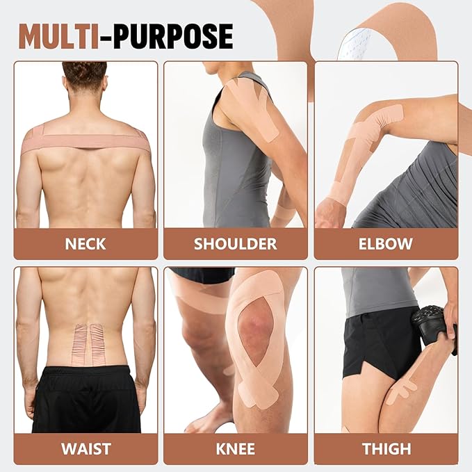 60PCS Precut Kinesiology Tape Strips, 2 inch x 10 inch Athletic Tape, Kinetic Tape, Elastic Muscle Tape, Sports Tape, Knee Tape for Exercise and Daily Use - Skin Color