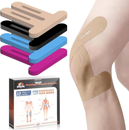 Kinesiology Tape for Knees Pre Cut, 12 PCS Upgrade KTQUICK Knee Tape For Knee Pain Relief Pre Cut, Original Cotton Knee Tape, Flexible & Durable Sports Tape for Support & Comfort During Workouts,Beige