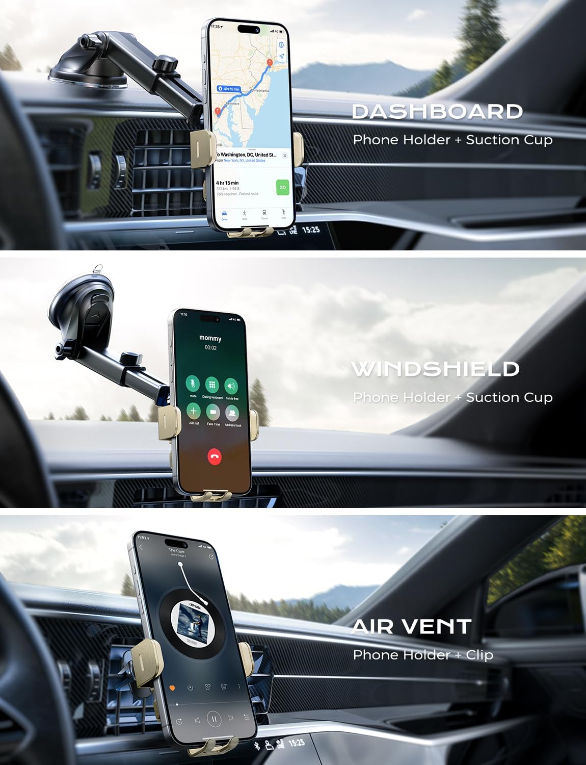 CHGeek Wireless Car Charger, 15W Fast Charging Auto Clamping Car Charger Phone Mount Phone Holder fit for iPhone 15 14 13 12 11 Pro Max Xs, Samsung Galaxy S25 Ultra S24 S23 S22, S21, S20, Khaki